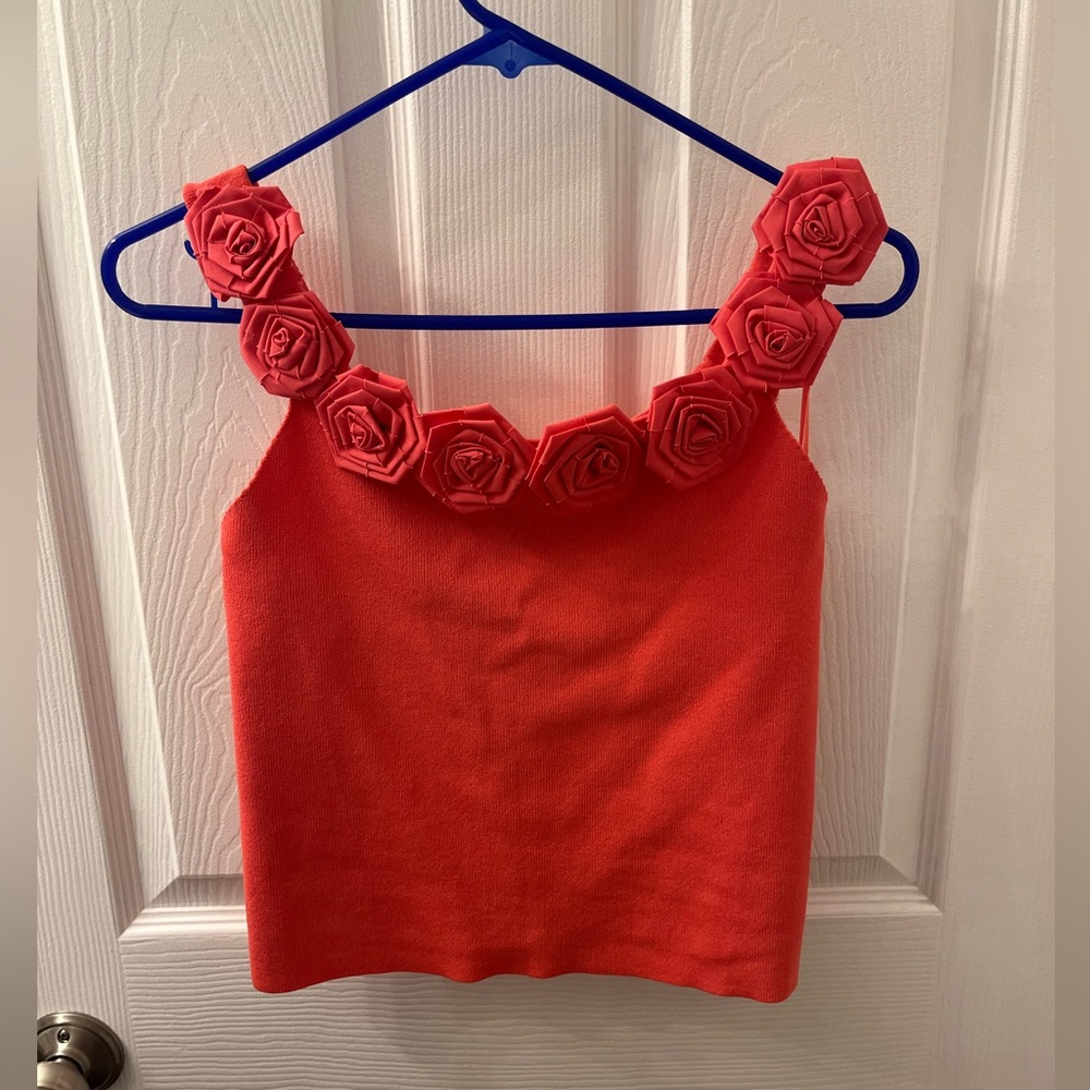 NWT Lucy Paris CoralTank Top with Floral Accents